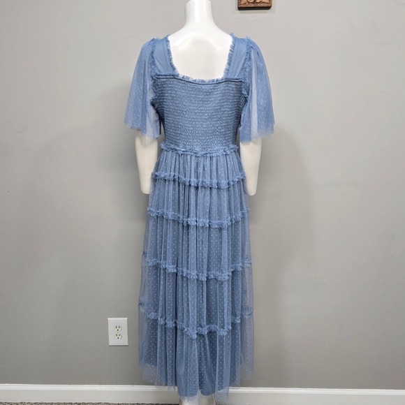 Baltic Born Bexley Tulle Midi Dress XL Dusty Blue Milkmaid Tiered Flutter Sleeve - Picture 3 of 10